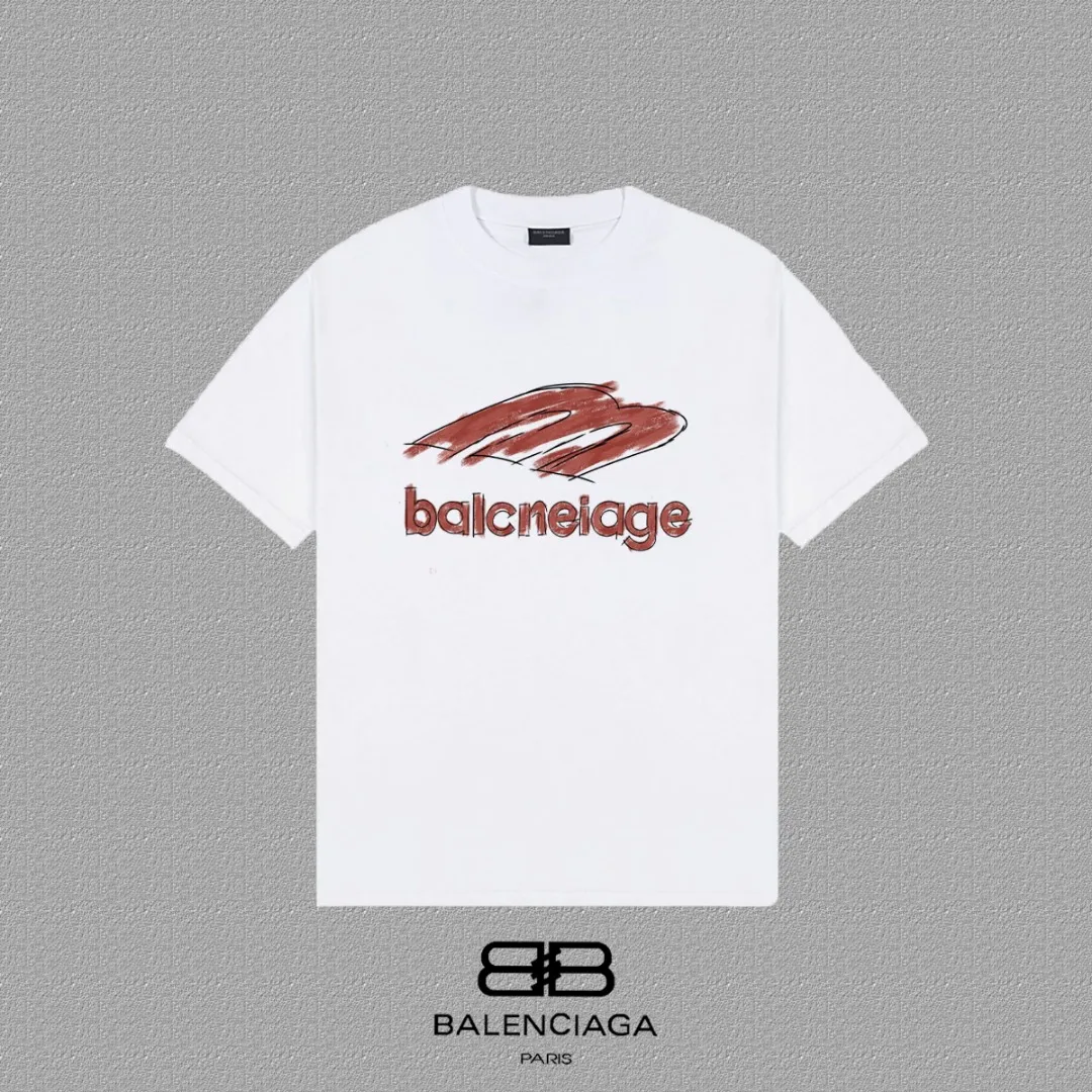 P80✨🔥 BALENCIAGA Paris lettering printed short-sleeved T-shirt. Custom-woven and dyed 300 grams of combed cotton heavyweight fabric. Zero color difference in threads. Perfect details. Different from the current currency version. Welcome to compare. Same Style for men and women. Must-sell in the picture above. Color: White Black Size: 1 2 3 4